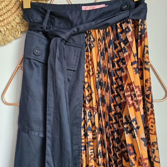 Anthropologie, New Eva Franco Pleated Cargo Wrap Skirt Blue/Orange SZ Small 2 - Picture 6 of 13